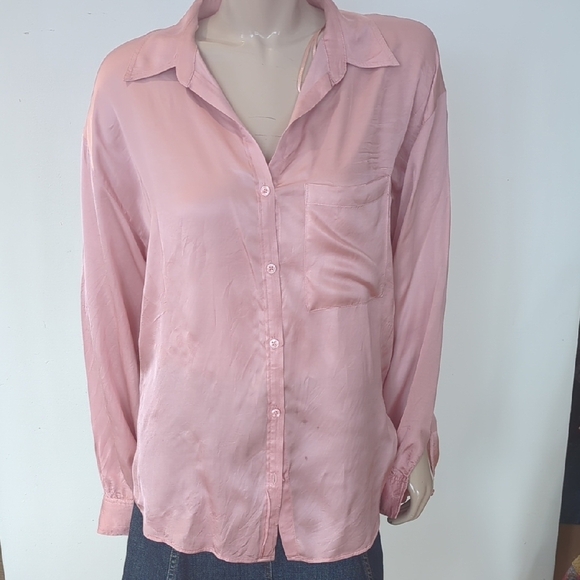 Pink Long Sleeve Notched Collar Blouse - Picture 1 of 12